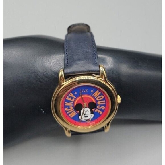 Vintage Disney Mickey Mouse Jaz Watch Rare y121x055 35mm 7" Blue Leather Band - Picture 4 of 16